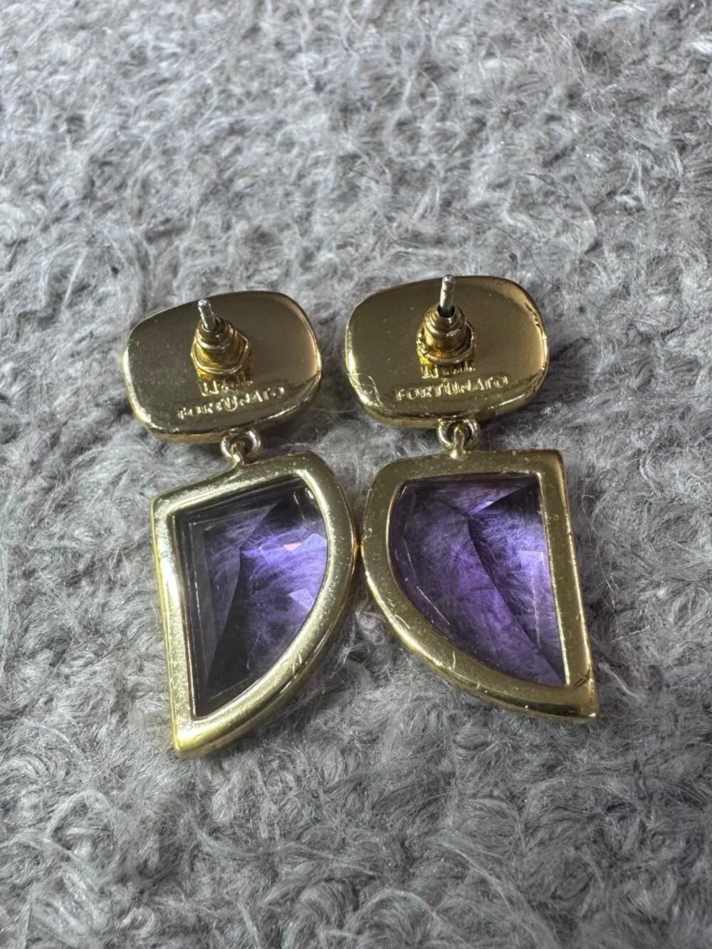 Lizzie Fortunato Violet Crystal Drop Earrings 24k Gold Plated Hydroquartz - Picture 3 of 3